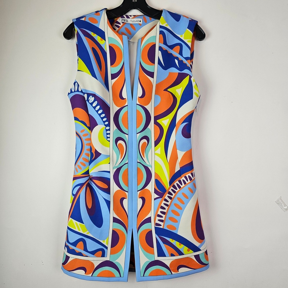 Zara Womens Multicolor Psychedelic Pucci-esque Sleeveless Mini Dress Small Retro